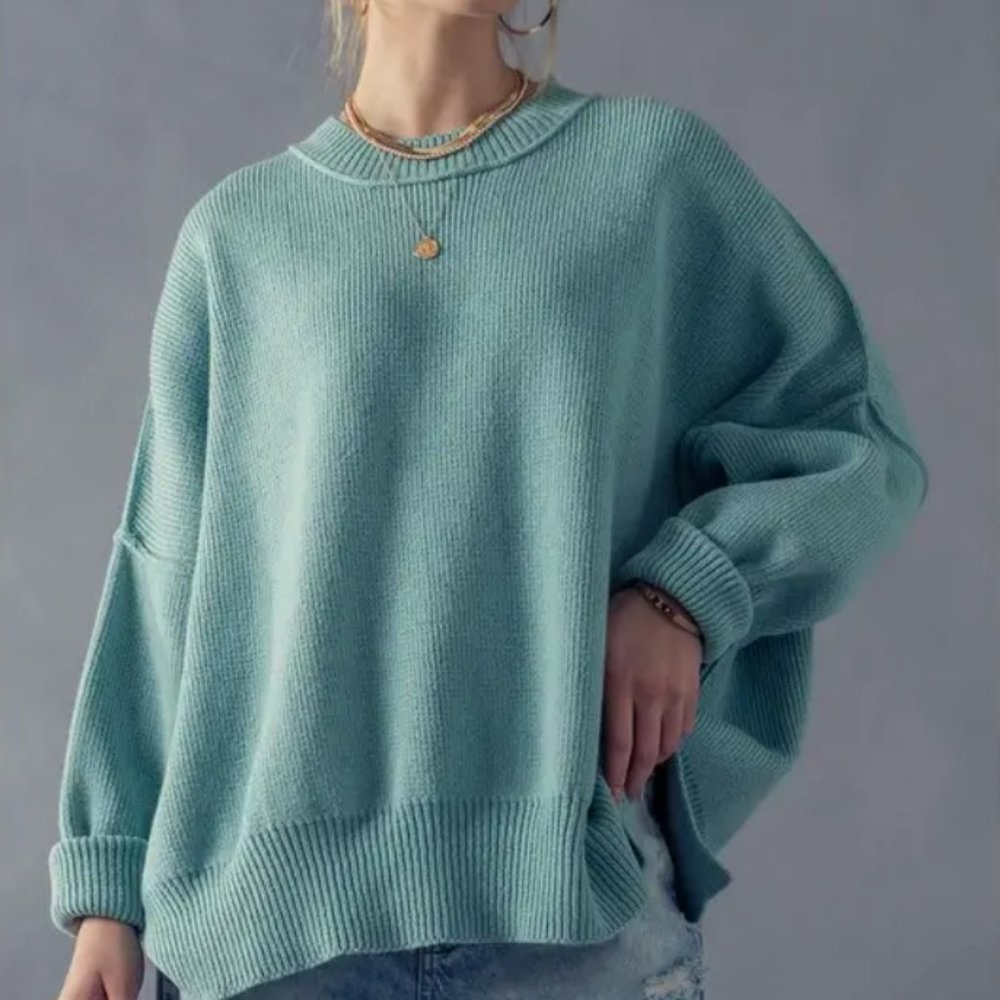 Never Worn Oversized Side Slit Crew Neck Cozy Sweater - Sizes S, M
